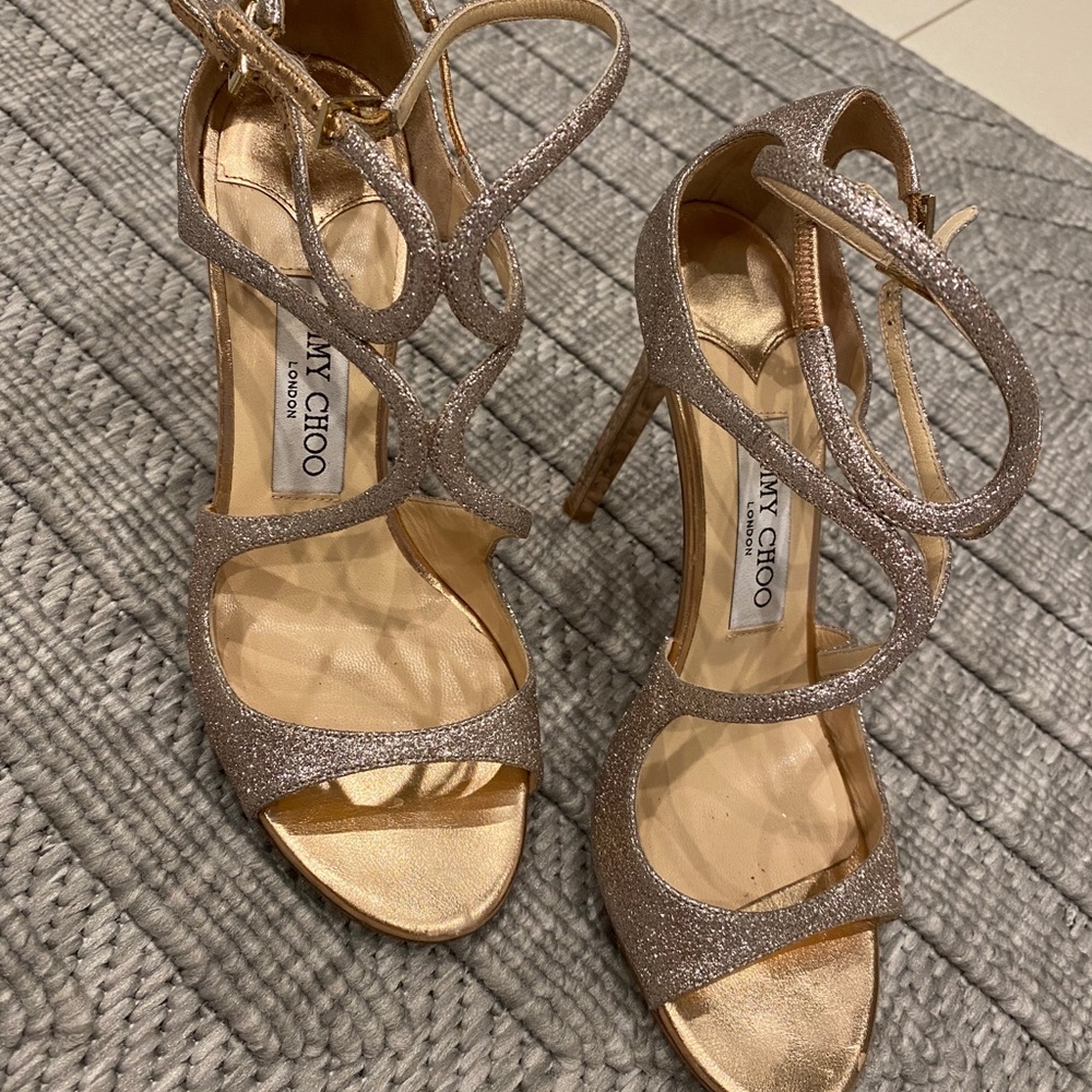 Jimmy Choo Lang 100 Tea Rose Glitter Heel